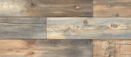 Poster - Wooden floor texture with varying shades of brown and gray, natural patterns and knots, suitable for background use, Copy Space