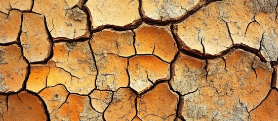 Aufkleber - Cracked dry soil surface texture with light and dark shades showing erosion and drought impact Copy Space