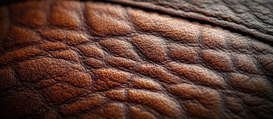 Poster - Close-up of textured brown leather surface with intricate patterns and details ideal for material backgrounds and design elements