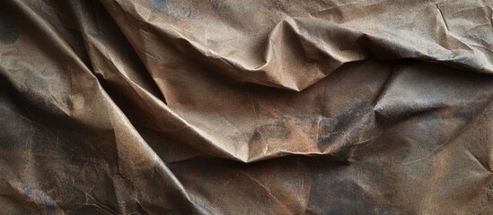 Poster - Wrinkled brown textured fabric with a worn appearance suitable for backgrounds and artistic displays Copy Space