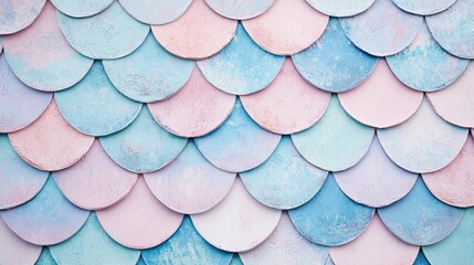 Poster - Colorful textured background with overlapping circular scales in pastel shades of blue, pink, and white suitable for decorative design purposes Copy Space