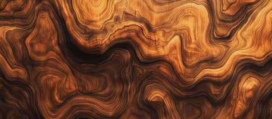 Poster - Abstract close-up texture of polished wooden surface with rich brown hues and intricate swirling patterns suitable for backgrounds and design projects Copy Space