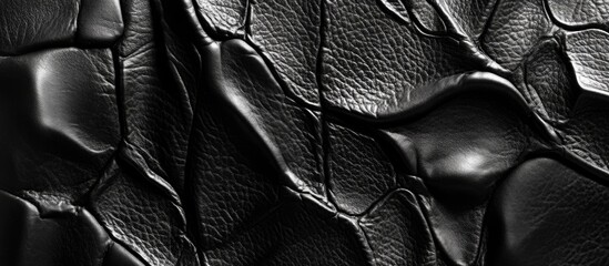 Poster - Black textured leather background with detailed creases and folds suitable for design use Copy Space