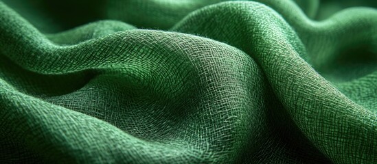 Aufkleber - Green textile fabric with a detailed close-up texture showcasing folds and creases, perfect for backgrounds and design elements, Copy Space