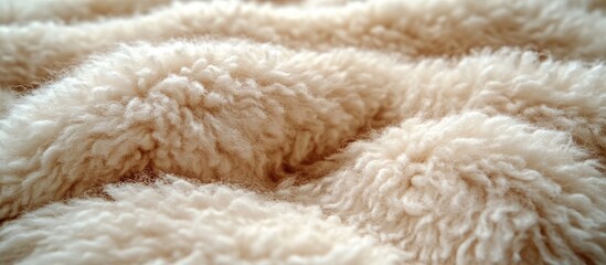 Poster - Close-up view of soft beige wool fabric texture with waves and curls ideal for textile and fashion backgrounds Copy Space