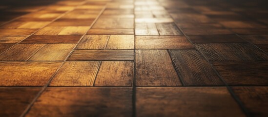 Poster - Wooden floor texture with warm tones and intricate patterns in a well-lit indoor space Copy Space