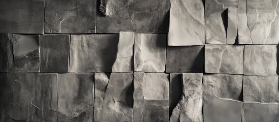 Poster - Textured gray stone wall with varying surface patterns arranged in a grid format suitable for backgrounds or design elements. Copy Space