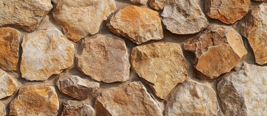 Poster - Textured background of natural stone wall with varying shapes and earthy tones suitable for various design applications Copy Space