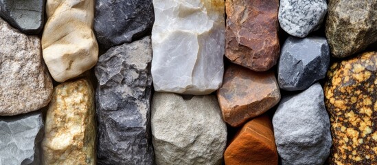 Aufkleber - Variety of colorful natural stones arranged in a pattern with different textures and colors Copy Space