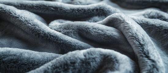 Poster - Soft textured gray fleece blanket with gentle folds and ripples showing intricate details and depth in fabric fibers. Copy Space