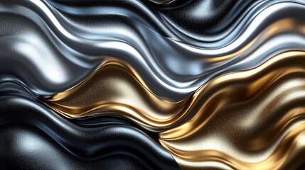 Poster - Abstract metallic waves, gold, silver, background texture
