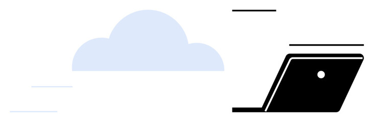 Poster - simplified cloud and laptop graphic illustrating connection and data transfer. ideal for tech, cloud