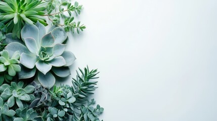 Poster - Green succulent plants arranged on a light background with ample copy space for text placement
