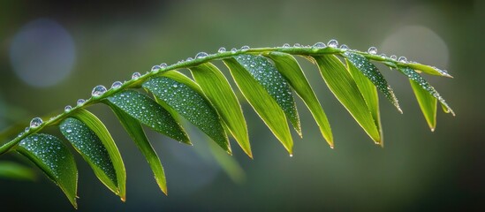 Poster - Green fern leaf with water droplets close-up on a blurred background Copy Space