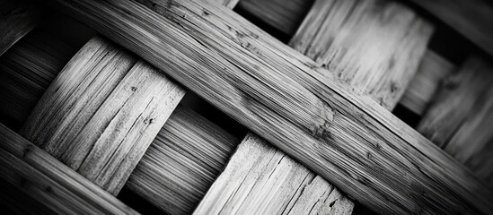 Poster - Black and white close-up of woven bamboo texture detailed pattern with strong contrast and Copy Space for text placement