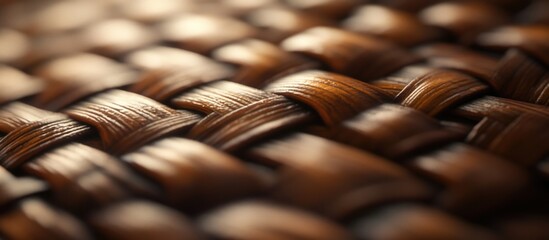 Aufkleber - Close-up view of intricately woven brown rattan texture with highlights and shadows suitable for background or surface use Copy Space