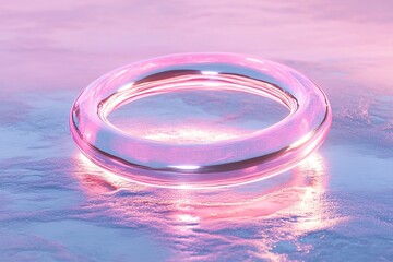 Poster - A glowing pink neon halo casts soft reflections on a lustrous chrome background, creating an inviting focal point that allows for creative text placement