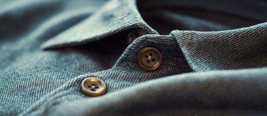 Aufkleber - Close-up of denim shirt fabric with brown buttons and collar detail showing texture and stitching Copy Space