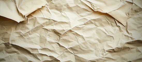 Poster - Crinkled beige textured paper background with natural folds and shadows ideal for design projects Copy Space