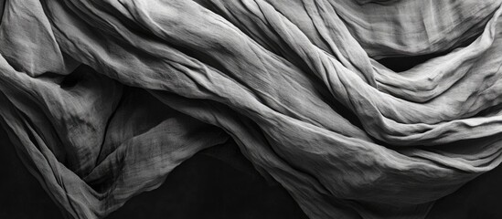 Aufkleber - Abstract flowing fabric texture in shades of gray against a dark background with Copy Space for text placement