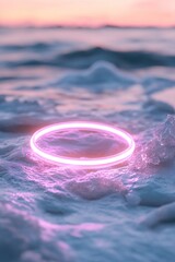 Poster - a luminous pink halo casts a warm glow on the reflective chrome surface, creating a vibrant focal po