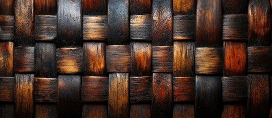 Aufkleber - Woven texture of dark and light wood panels forming a complex pattern suitable for backgrounds with Copy Space