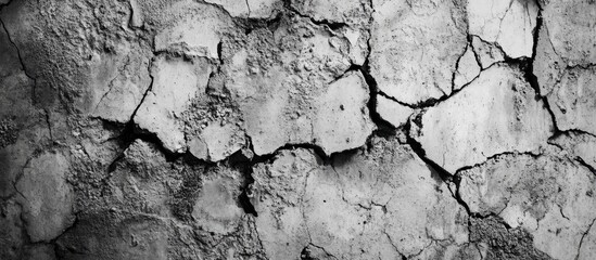 Poster - Cracked concrete wall texture with monochrome detailing and uneven surface patterns ideal for background use and design Copy Space