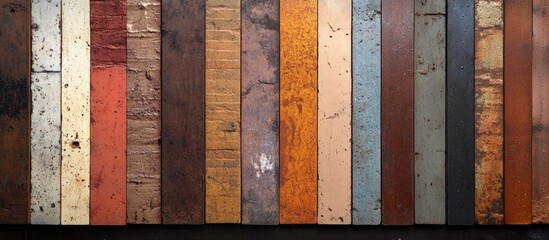 Aufkleber - Variety of textured and colored wood samples arranged in horizontal rows for design or architectural use Copy Space