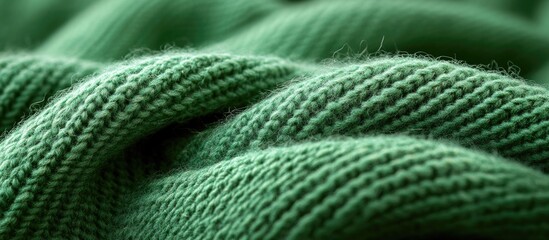 Sticker - Green knitted fabric texture close-up with soft folds and detailed pattern, suitable for textile background. Copy Space