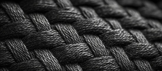 Aufkleber - Close-up of woven black fabric texture in intricate pattern with visible fibers and details Copy Space