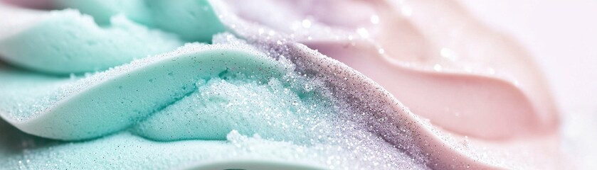 Poster - Soft waves of mint green, pale blue, and lilac create a serene, frosted gradient with glitter accents. This composition exudes a cool, elegant vibe, perfect for a tranquil atmosphere