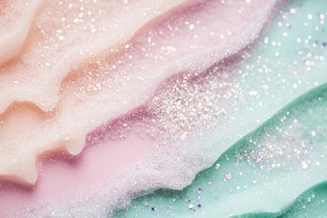 Wall Mural - Stunning gradient showcases icy pastel tones of mint green, pale blue, and lilac with a frosted texture and sparkling glitter, offering a cool and elegant vibe perfect for various designs