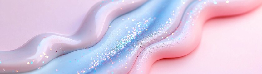 Poster - Soft pastel pinks and blues flow together in gentle waves, adorned with sparkling glitter that adds a touch of elegance. The design captures a modern and stylish aesthetic perfect for various uses