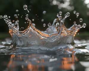 Fototapete - Water droplet crown splash sunset nature background