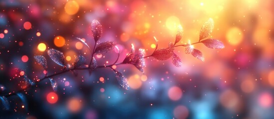Aufkleber - Colorful bokeh background with glowing leaves and sparkling lights in a dreamy, abstract composition suitable for various design purposes