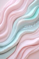 Poster - A harmonious blend of pastel pinks and blues features gently curving wave patterns adorned with subtle glitter. The design creates an elegant and dynamic visual experience
