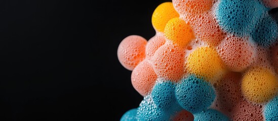 Aufkleber - Colorful soap bubbles with vibrant orange, pink, and blue tones on a dark background with selective focus and Copy Space.