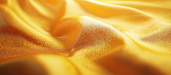 Aufkleber - Close-up of smooth golden silk fabric with soft folds and textures illuminated by natural light Copy Space