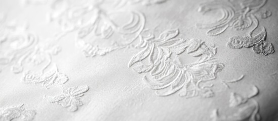 Aufkleber - White textured fabric with floral embroidery pattern detailed close-up background with soft focus and copy space for text.
