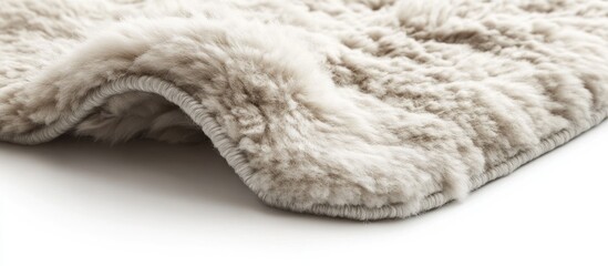 Aufkleber - Soft beige faux fur blanket with curled edge on white background, suitable for cozy interior styling, Copy Space available.