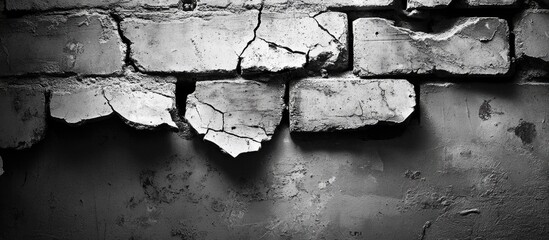 Aufkleber - Textured cracked white brick wall background in monochrome tones with shadows and highlights, suitable for various design applications