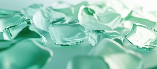Aufkleber - Translucent green glass pebbles scattered on a light background with soft reflections and blurred edges Copy Space