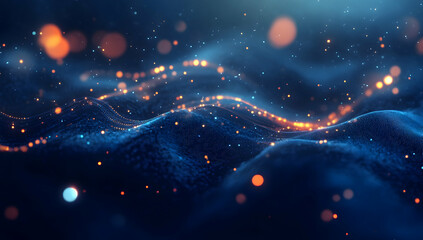 Poster - Abstract digital background with glowing connections and city lights on a dark blue backdrop
