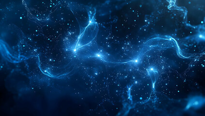 Poster - Abstract digital background with glowing connections and city lights on a dark blue backdrop