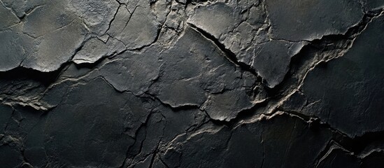 Aufkleber - Dark cracked stone surface texture with uneven patterns and deep crevices useful for background or design purposes Copy Space