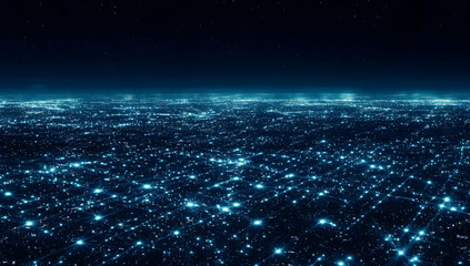 Poster - Abstract digital background with glowing connections and city lights on a dark blue backdrop