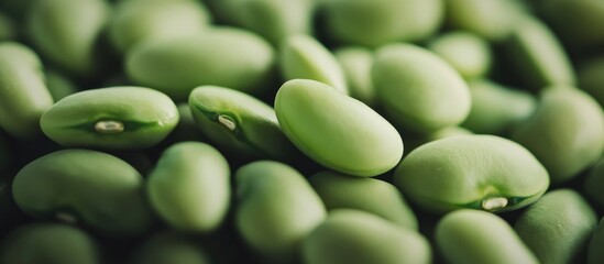 Aufkleber - Close-up of fresh green beans on a dark background showing texture and details with Copy Space