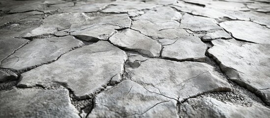 Poster - Cracked dry earth surface texture with irregular shapes and shadows suitable for background and design purposes