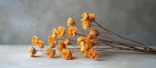 Poster - Dried yellow flowers bouquet on a neutral background with copy space for text placement
