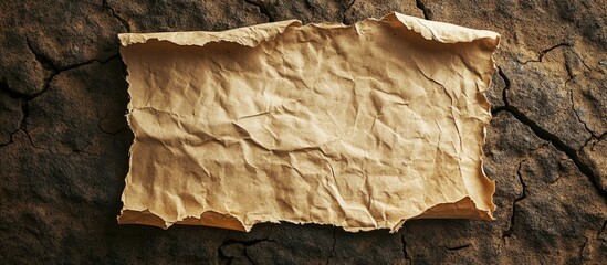 Aufkleber - Textured old wrinkled paper sheet on cracked earthy background with rustic feel and natural tones Copy Space